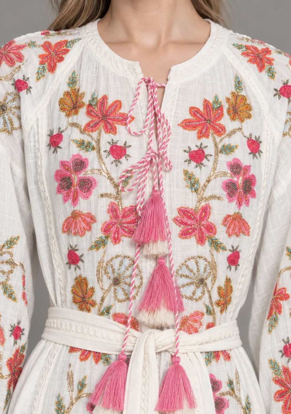 Women’s Cotton Long Dress with Floral Hand Embroidery -Ravila