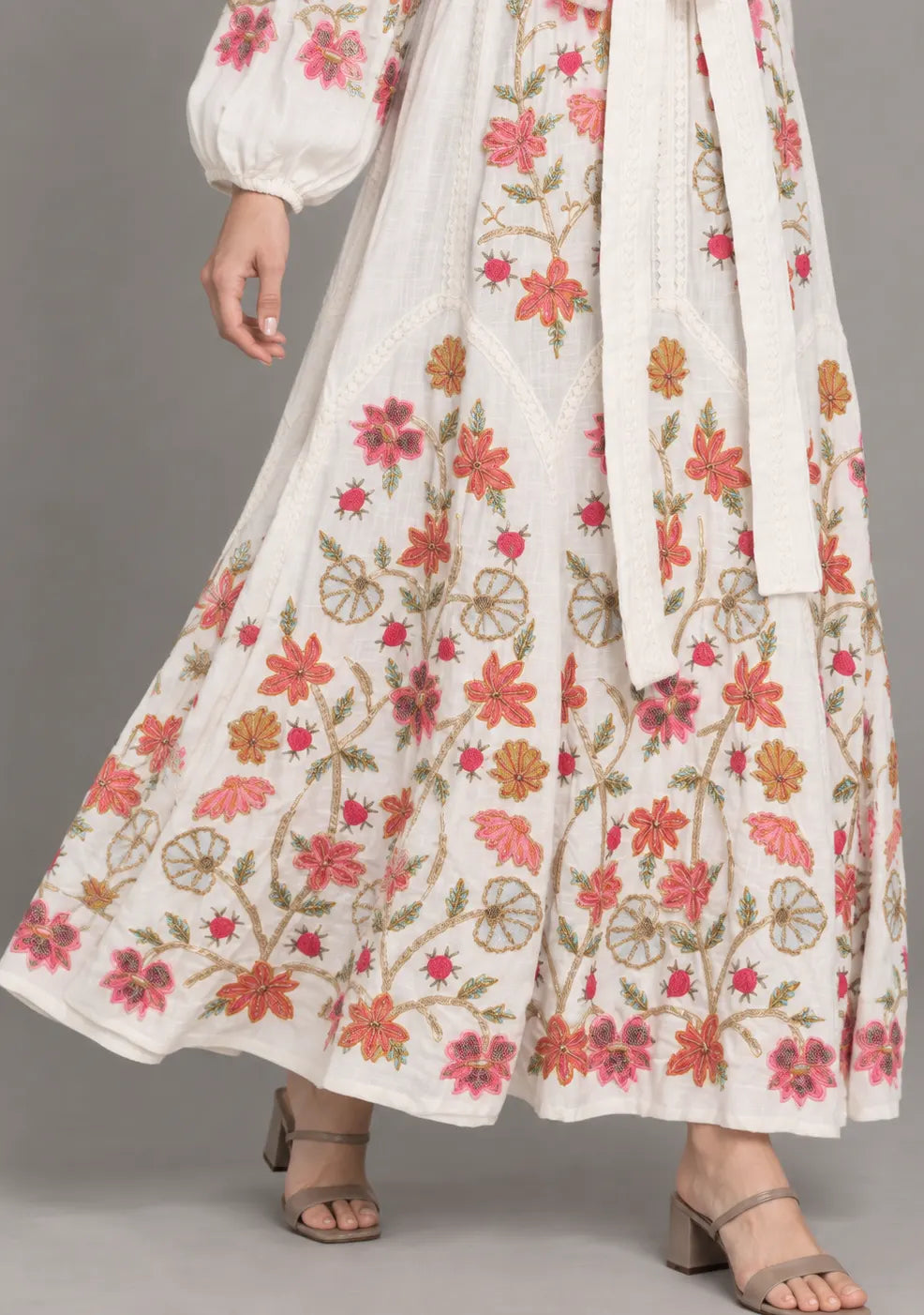 Women’s Cotton Long Dress with Floral Hand Embroidery -Ravila