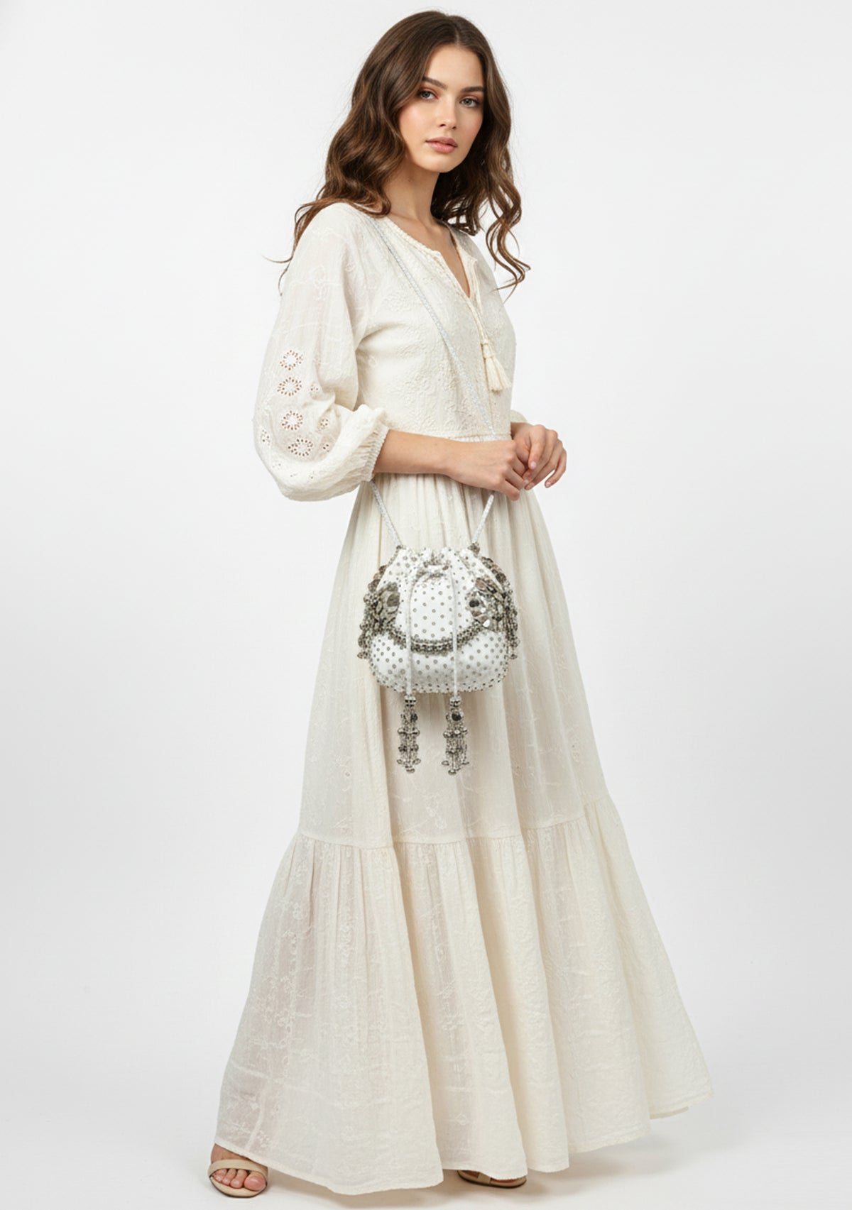 ibBan Hand-Embroidered Canvas Potli Bag with Beadwork - Layra