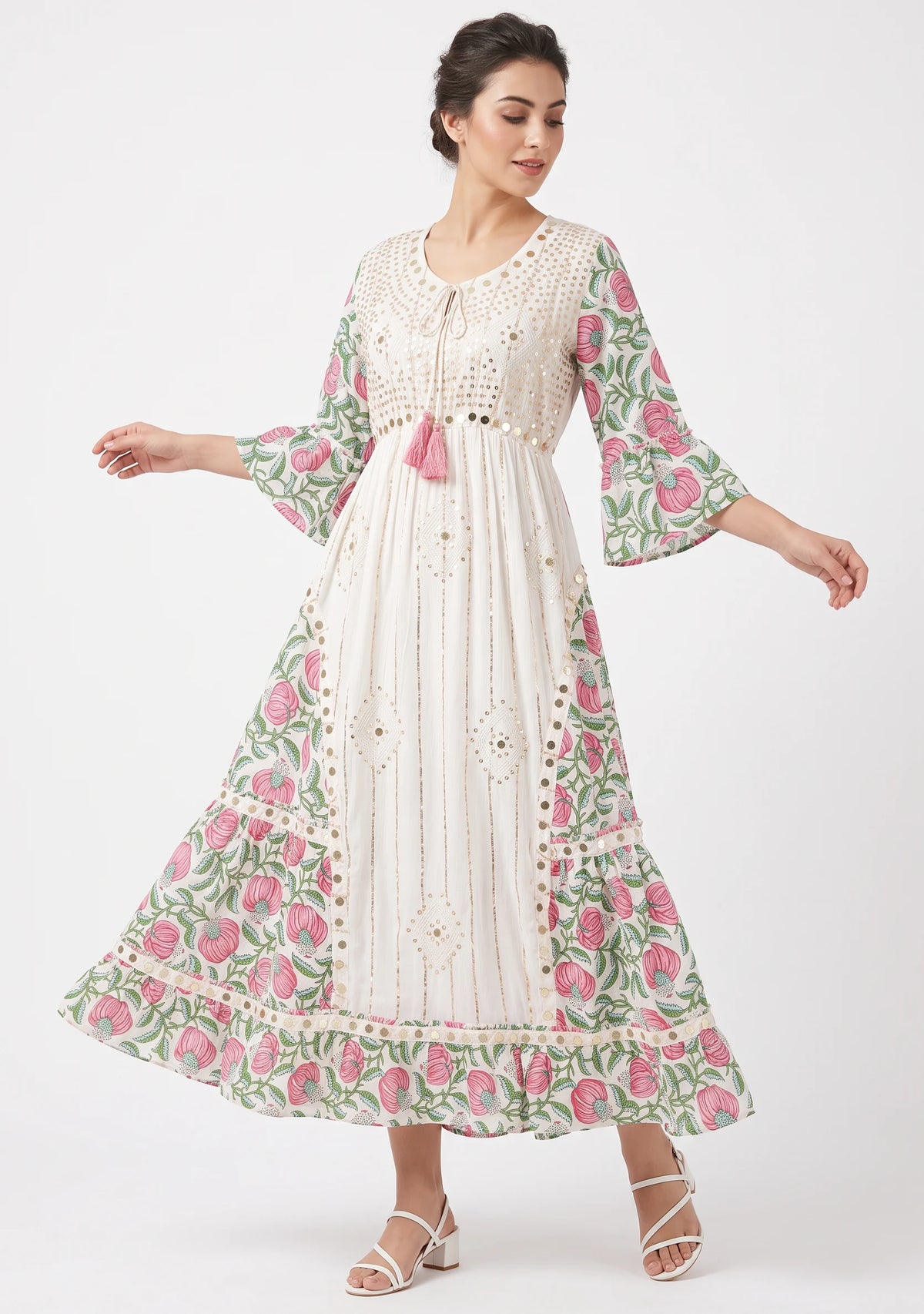 Women’s Cotton Hand-Embroidered Long Dress -Jumani