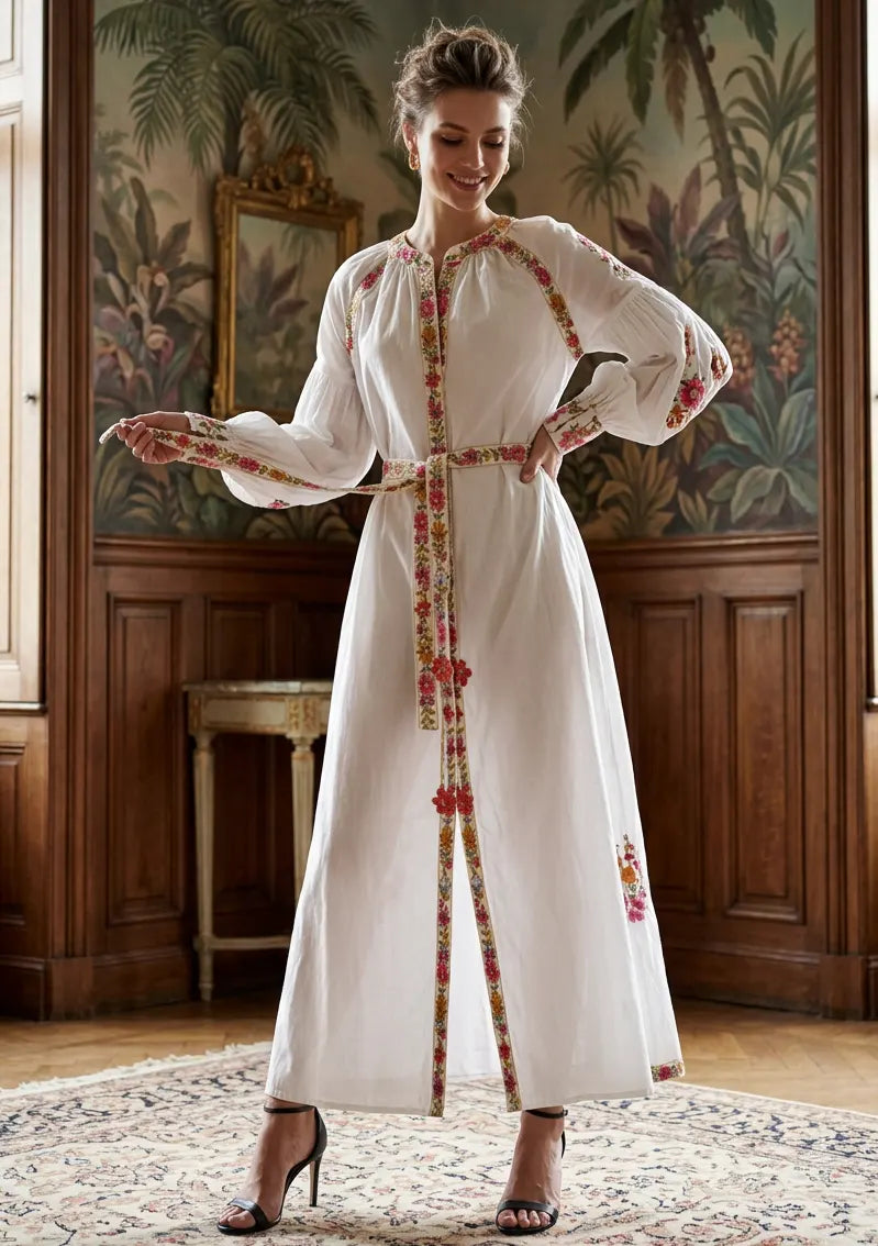 Women’s Cotton Long Dress with Hand Embroidery - Zayra