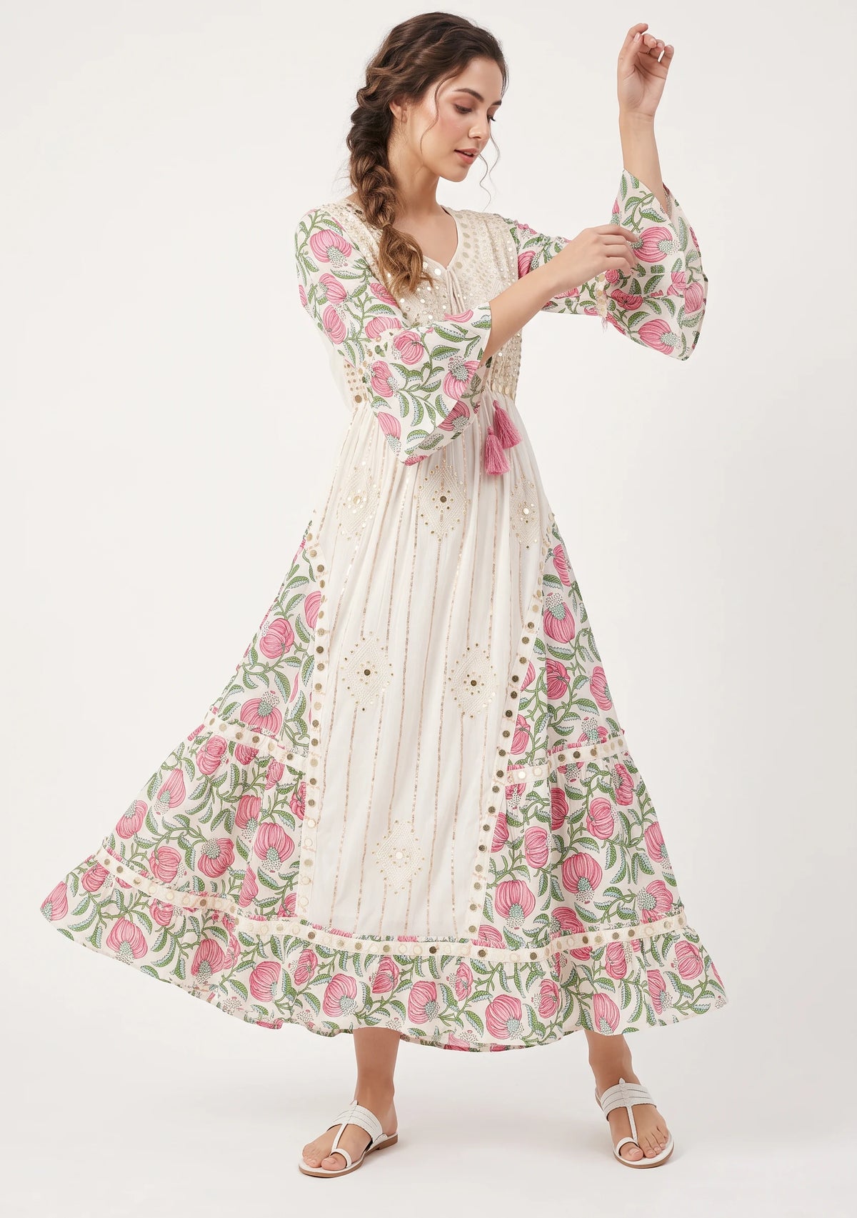 Women’s Cotton Hand-Embroidered Long Dress -Jumani