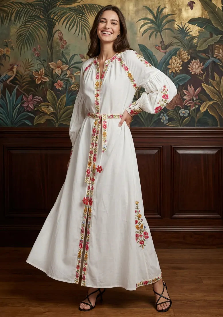 Women’s Cotton Long Dress with Hand Embroidery - Zayra