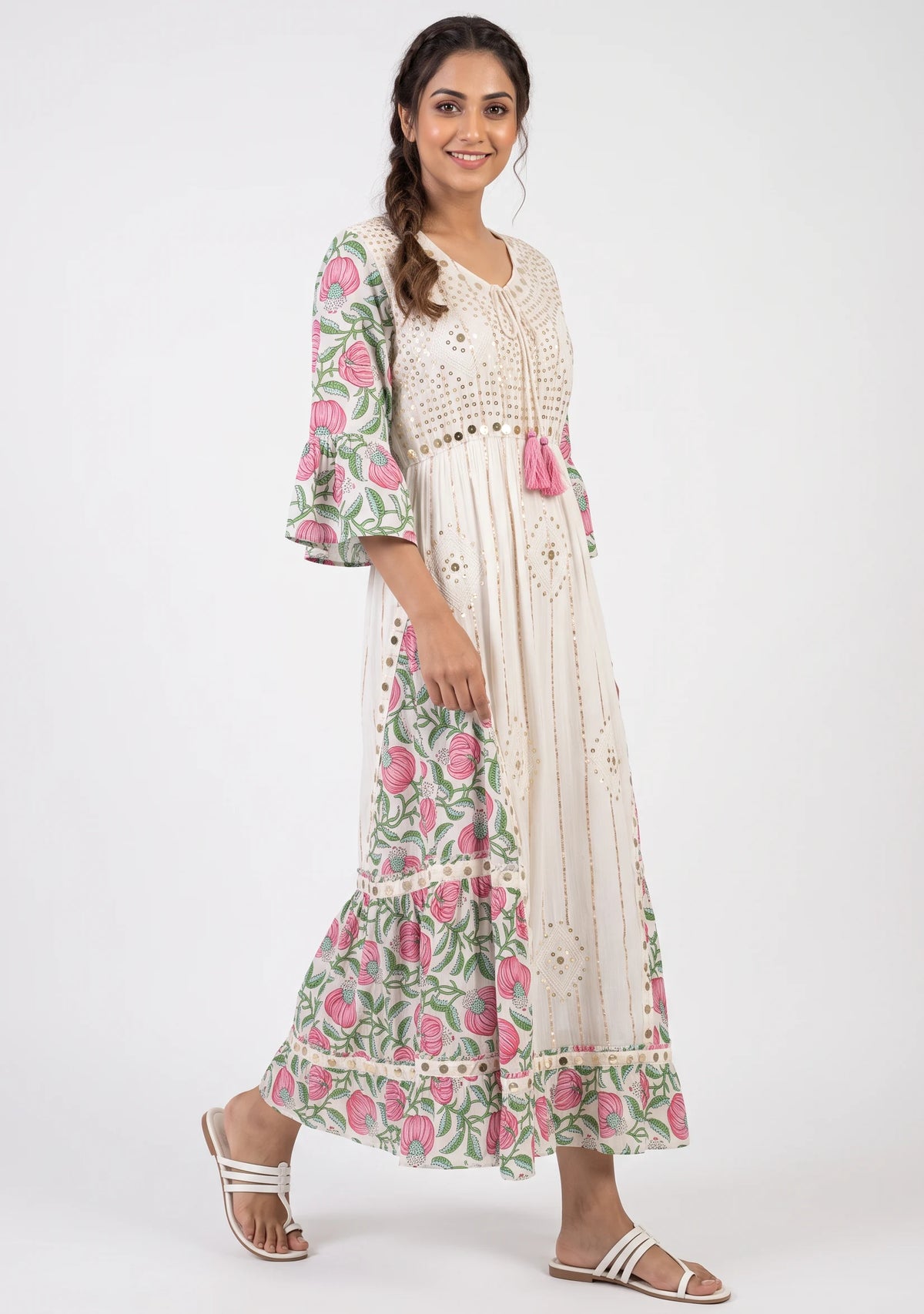 Women’s Cotton Hand-Embroidered Long Dress -Jumani