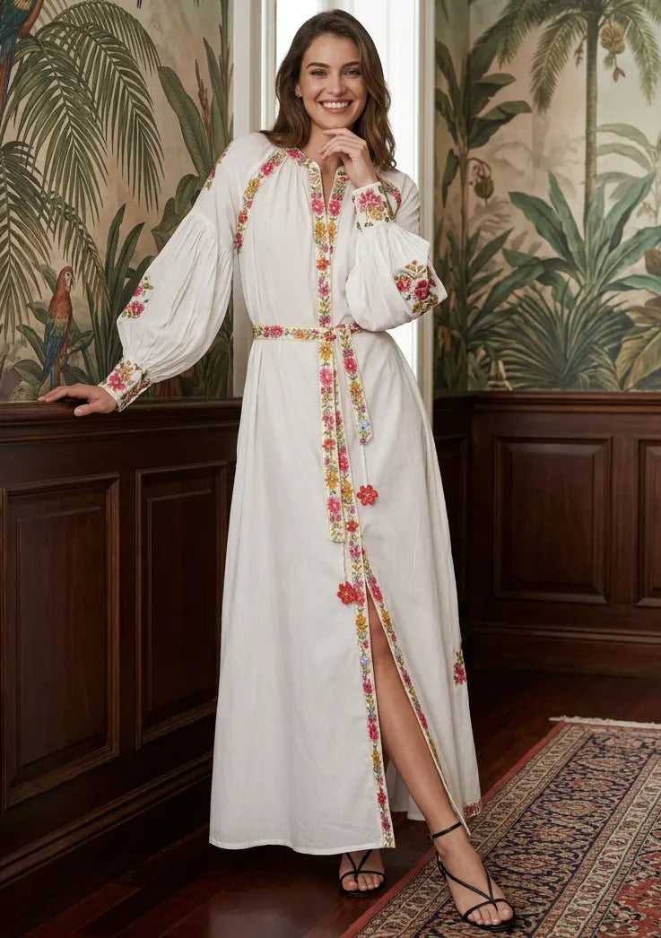 Women’s Cotton Long Dress with Hand Embroidery - Zayra