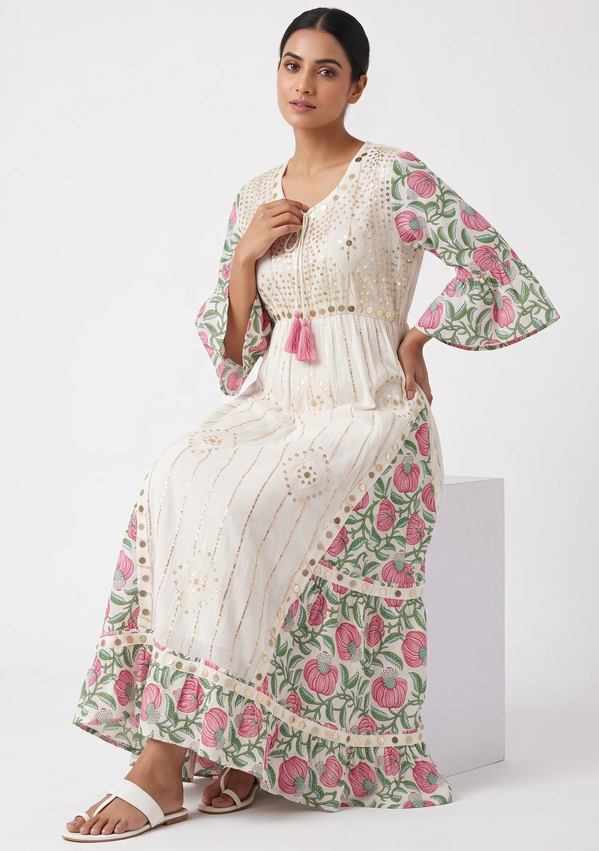 Women’s Cotton Hand-Embroidered Long Dress -Jumani