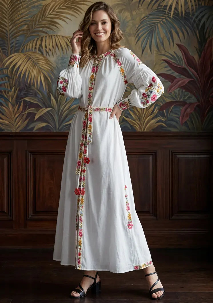 Women’s Cotton Long Dress with Hand Embroidery - Zayra