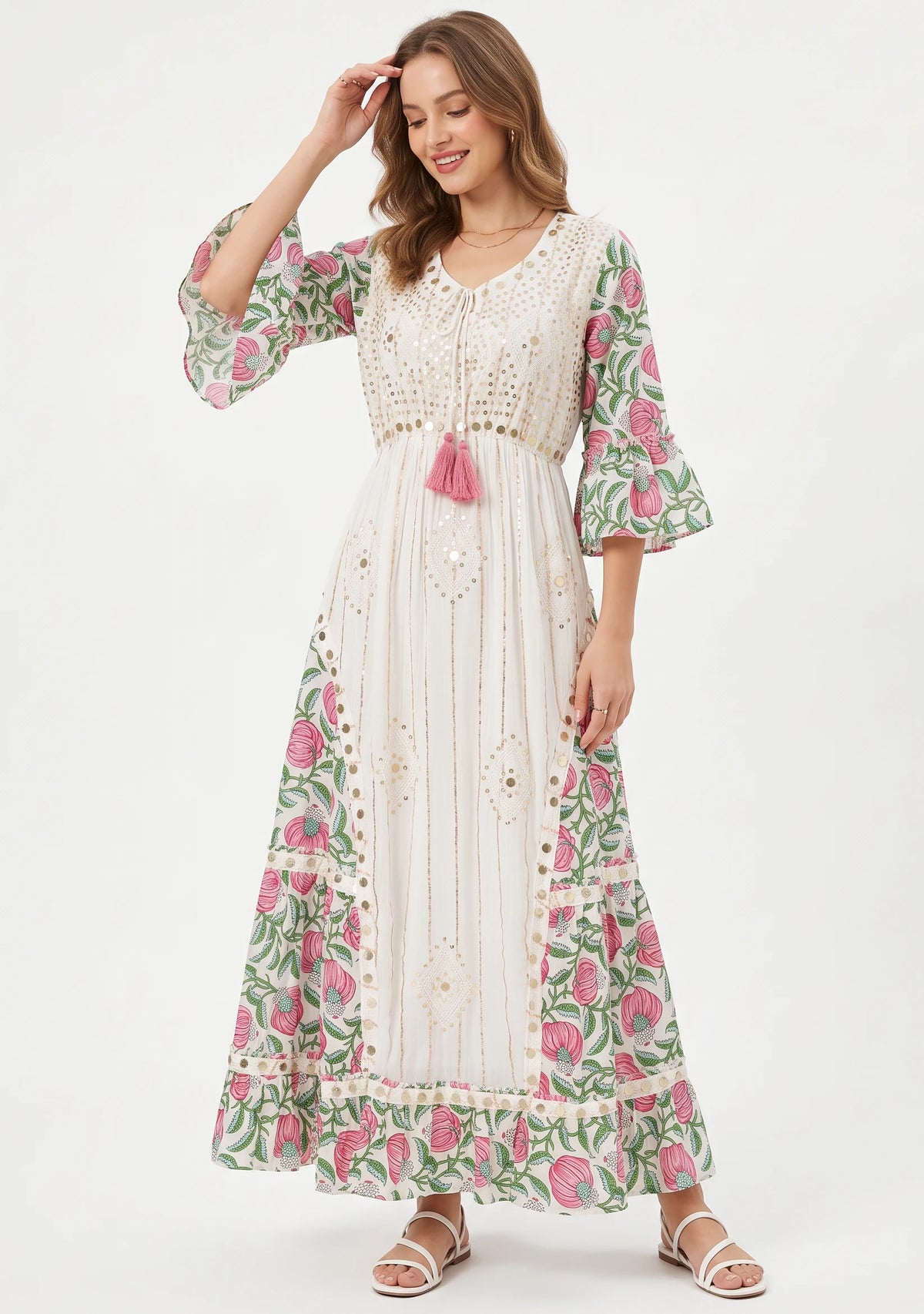 Women’s Cotton Hand-Embroidered Long Dress -Jumani