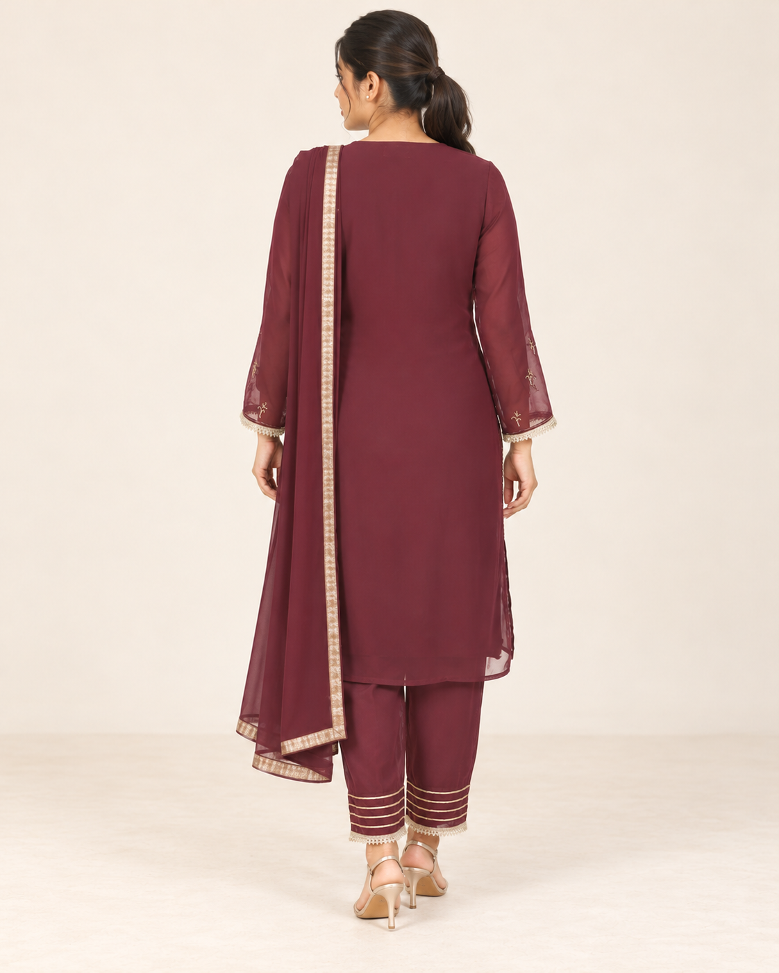 Nirmla Burgundy Embroidered Suit with Dupatta | ibBan