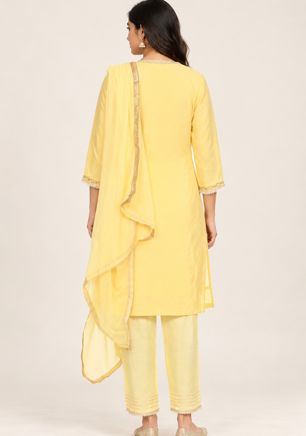 Saisa Yellow Embroidered Suit with Trousers & Dupatta | ibBan