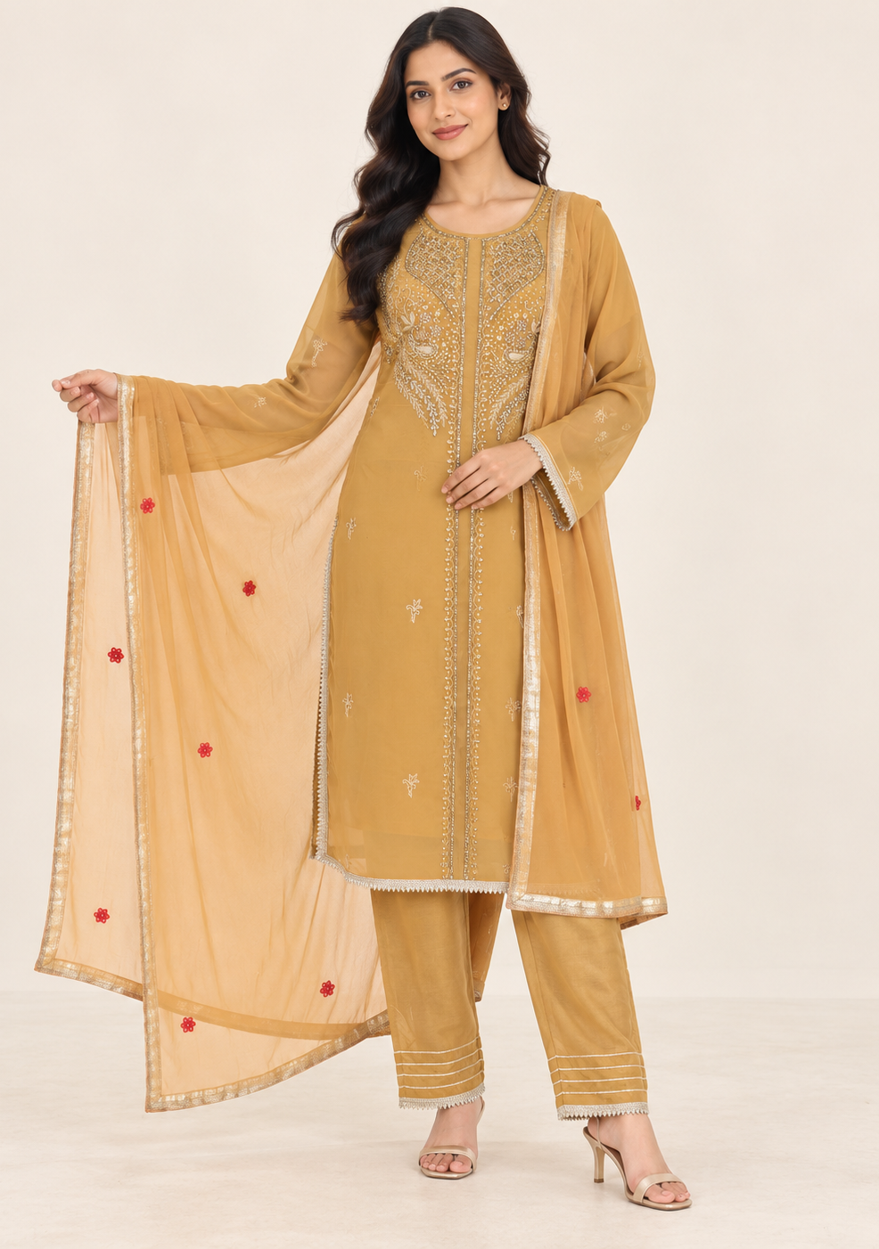 Nirmla Mustard Yellow Embroidered Suit with Dupatta | ibBan