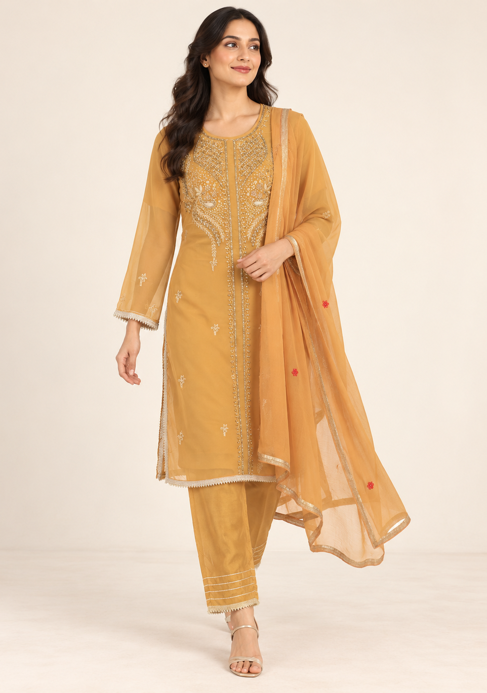 Nirmla Mustard Yellow Embroidered Suit with Dupatta | ibBan