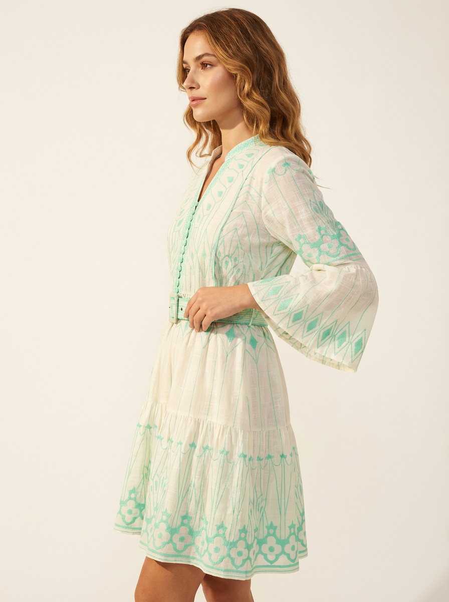 Meerab Short Tunic in Ivory & Black with Bell Sleeves | ibBan
