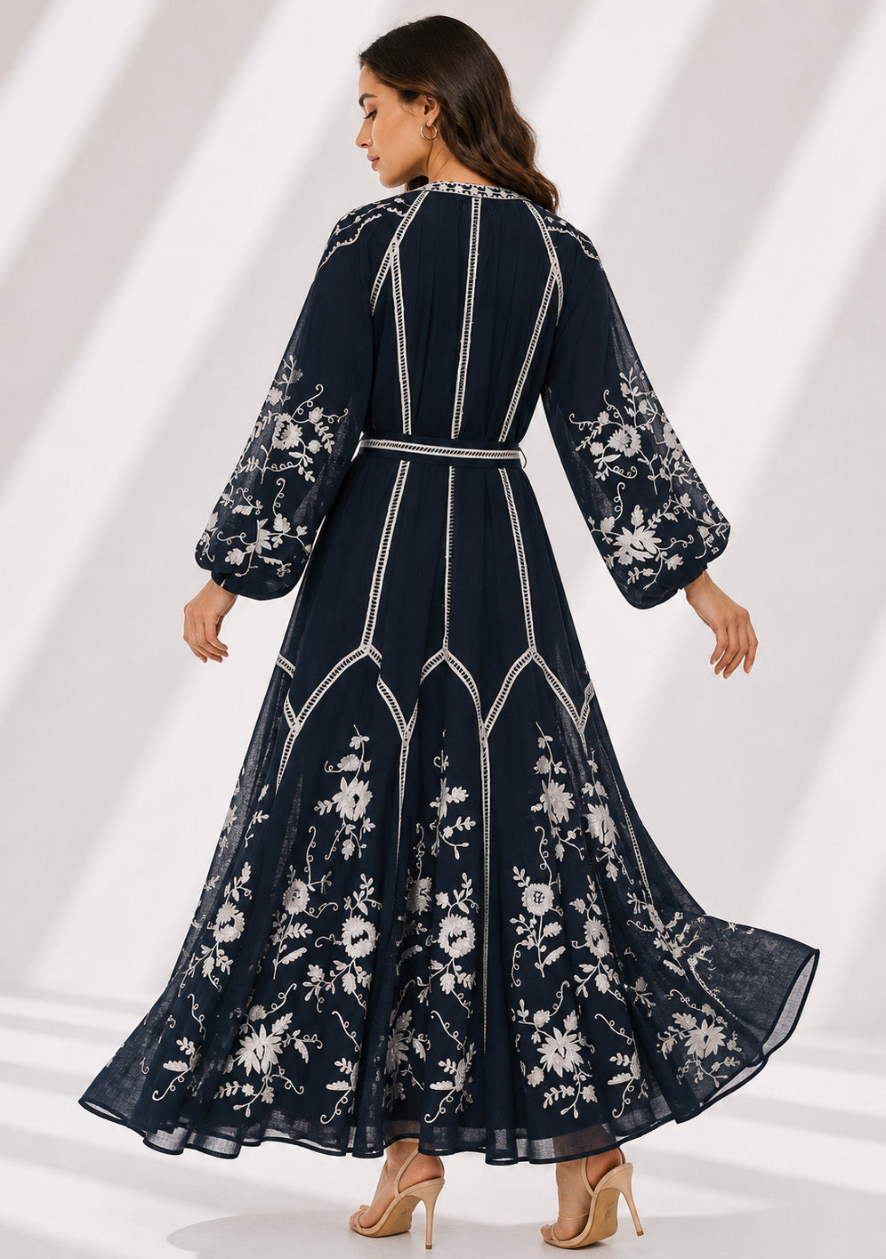 Basima Floral Embroidered Maxi Dress with Balloon Sleeves | ibBan