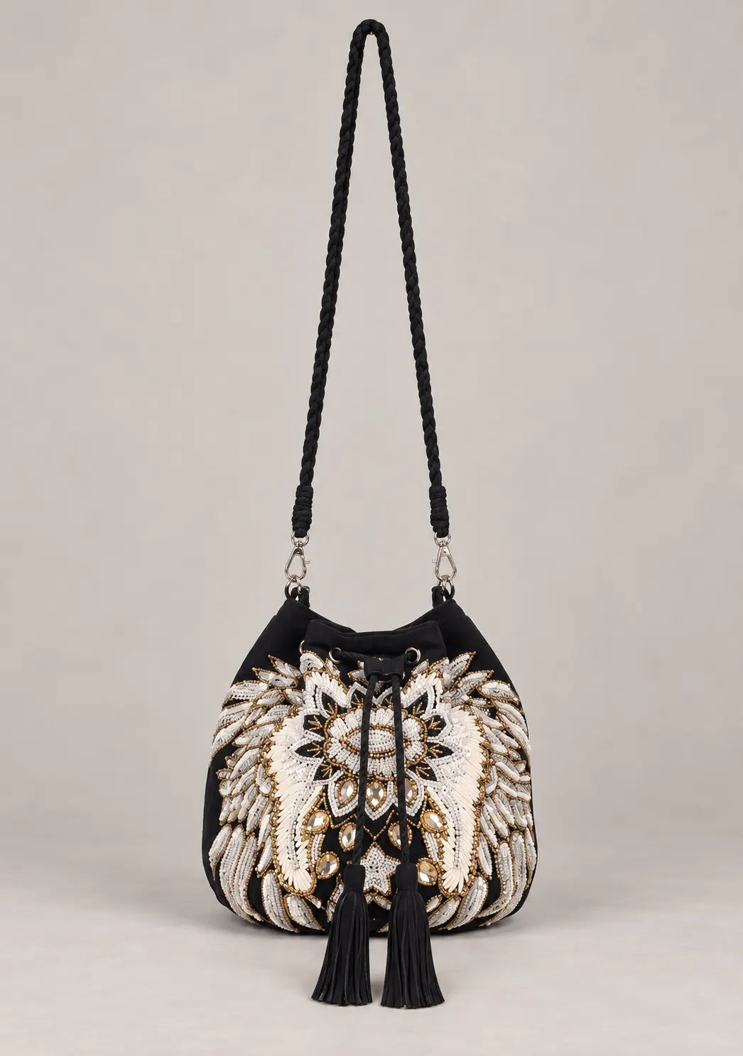 ibBan Hand-Embroidered Canvas Potli Bag with Beadwork - Leona