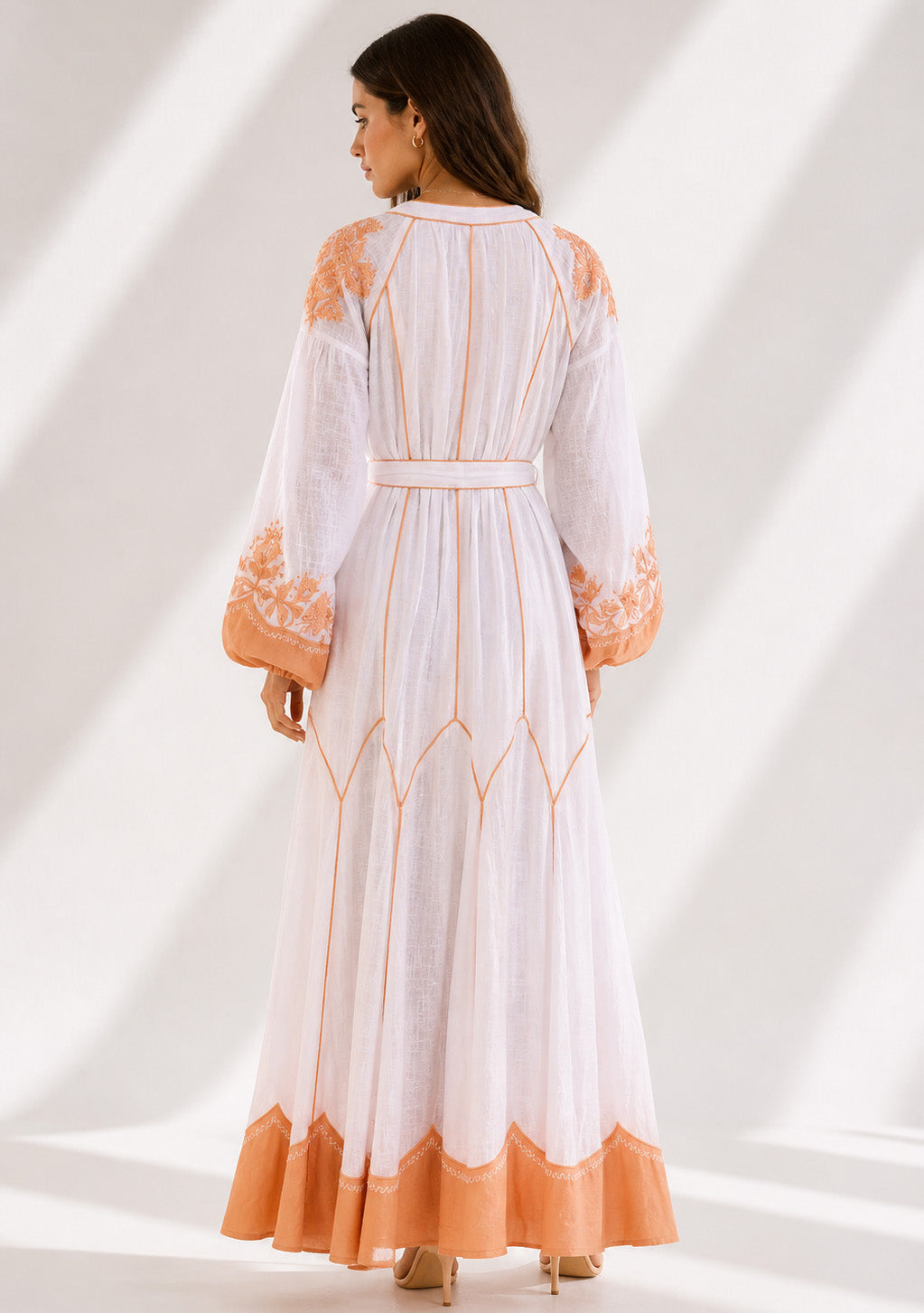 Naysha White Botanical Maxi Dress with Balloon Sleeves | ibBan