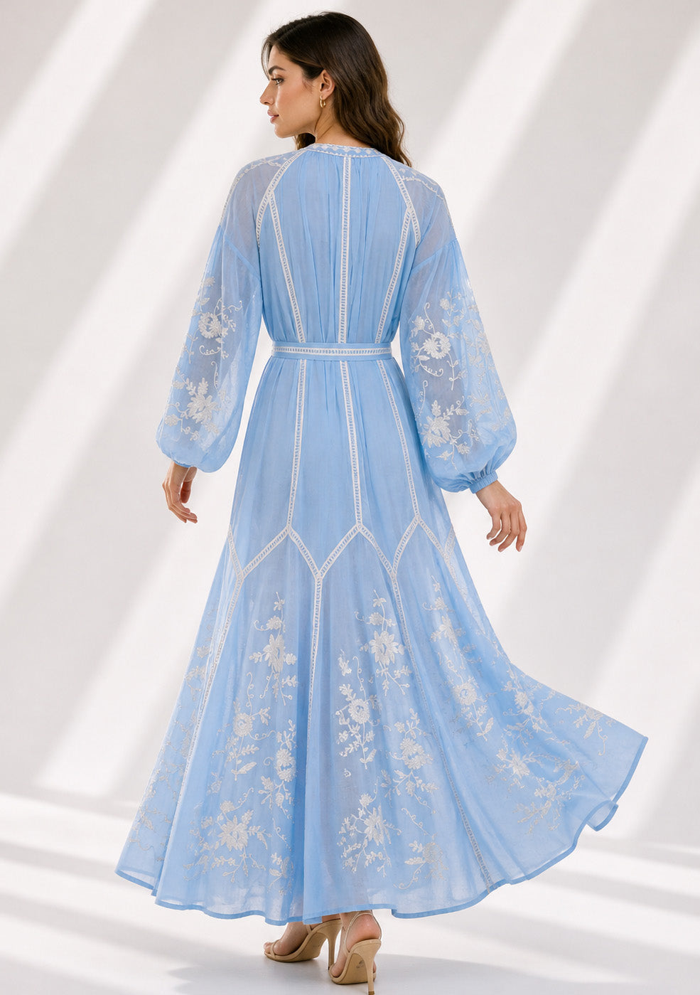 Basima Floral Embroidered Maxi Dress with Balloon Sleeves | ibBan