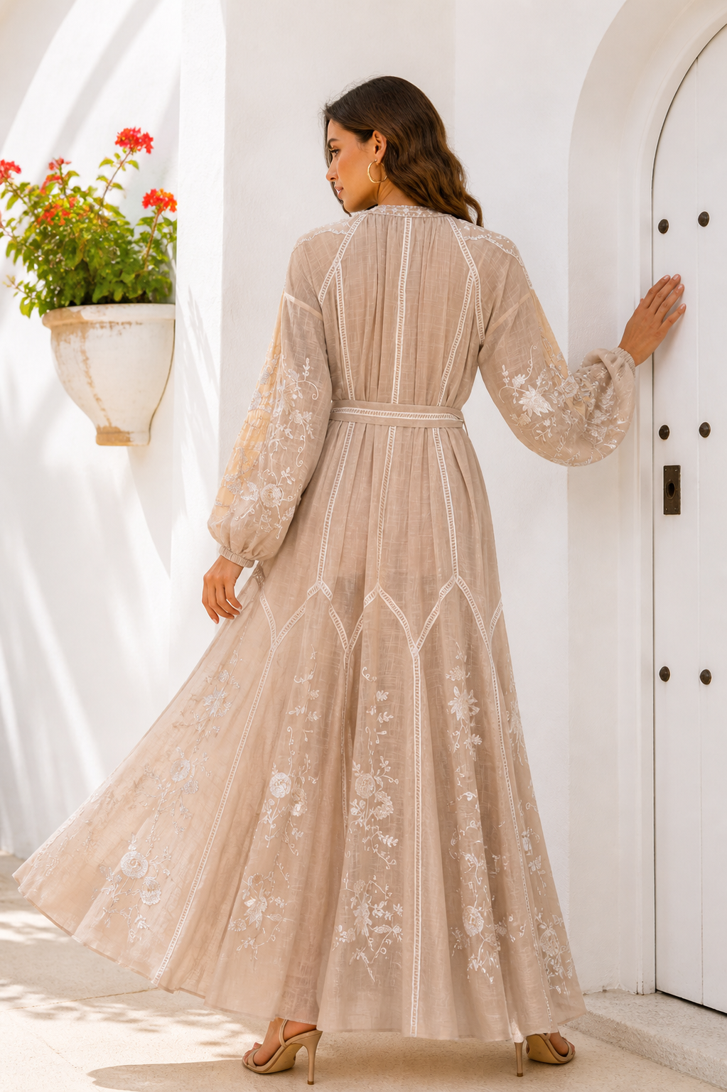 Basima Floral Embroidered Maxi Dress with Balloon Sleeves | ibBan