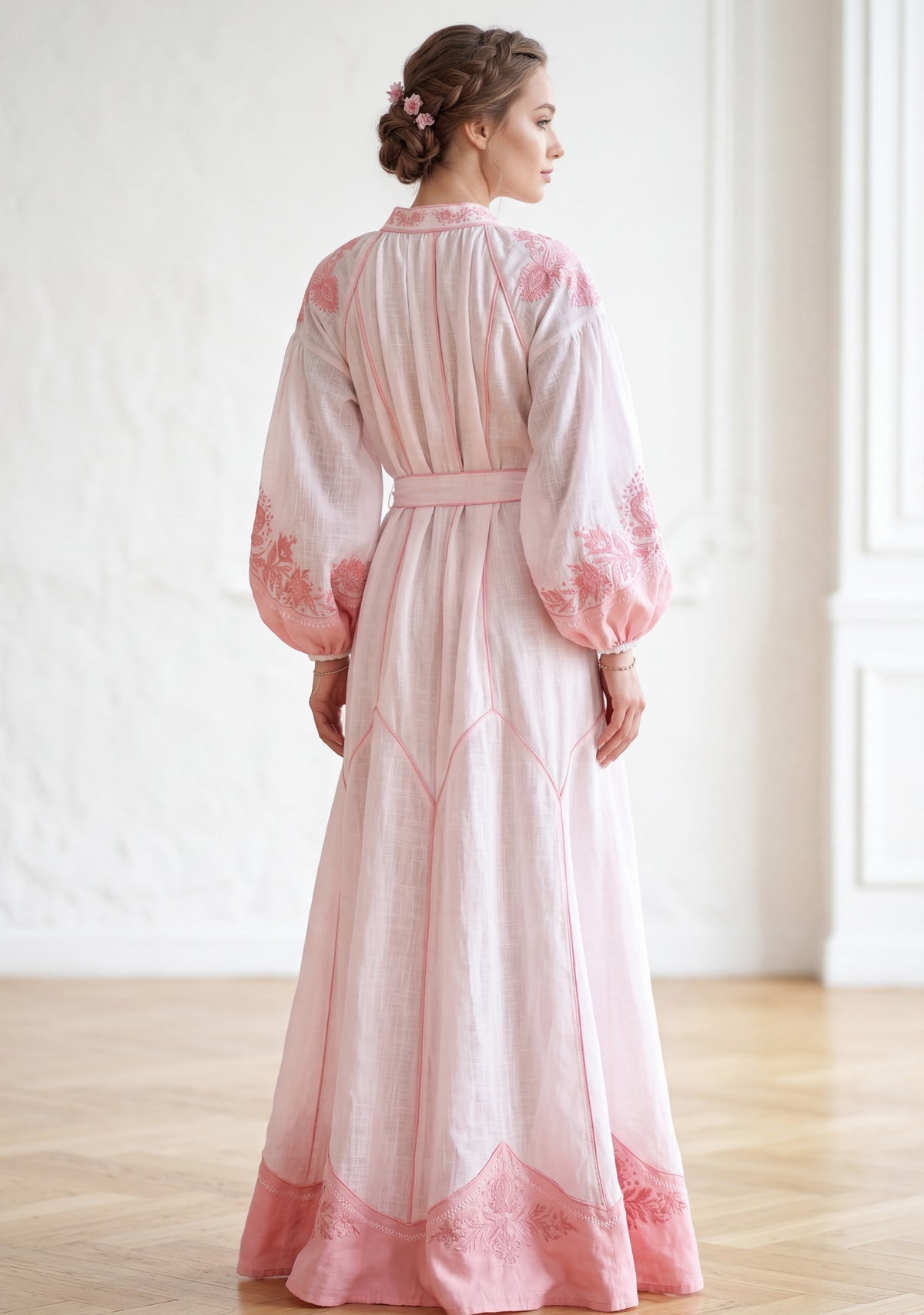 Naysha White Botanical Maxi Dress with Balloon Sleeves | ibBan