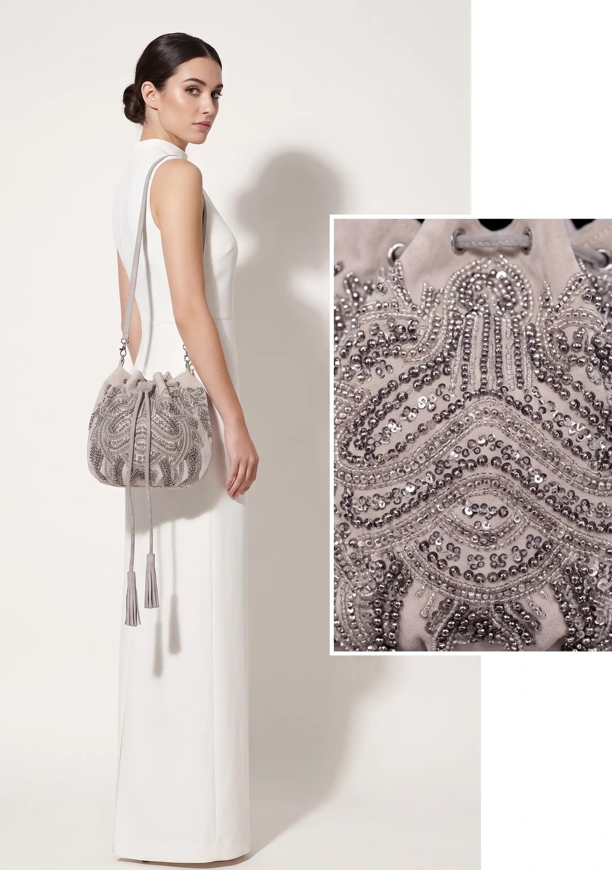 ibBan Hand-Embroidered Canvas Potli Bag with Beadwork - Masum